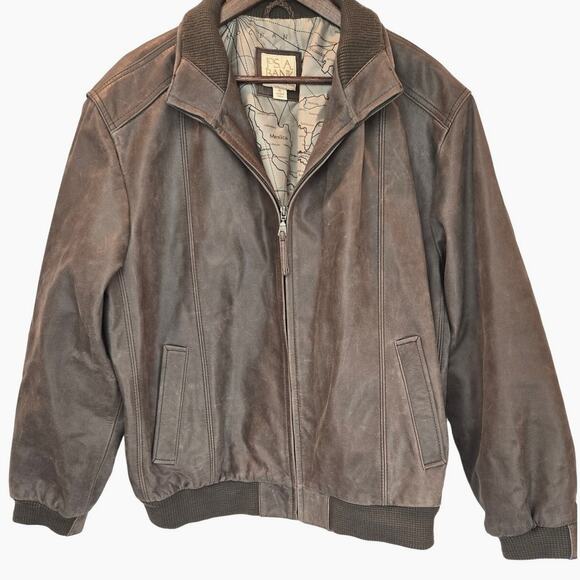 Jos. A. Bank Other - Vintage Jos A Bank Top-Grade Leather Bomber Jacket XL Brown Map Lining Zipper